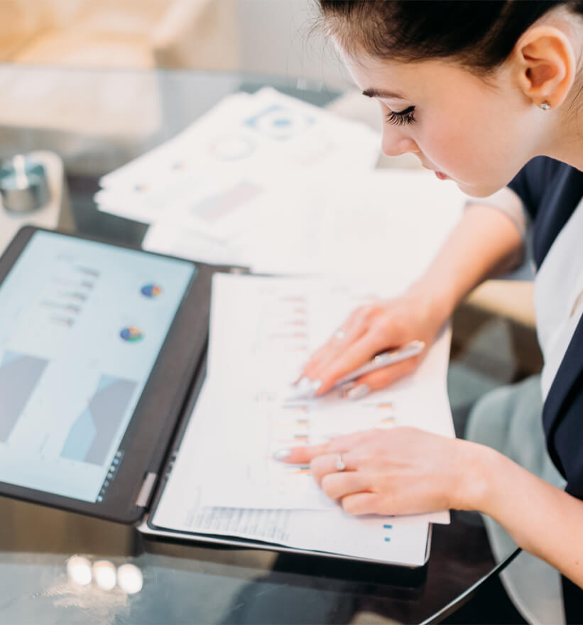 Woman working on diagrams